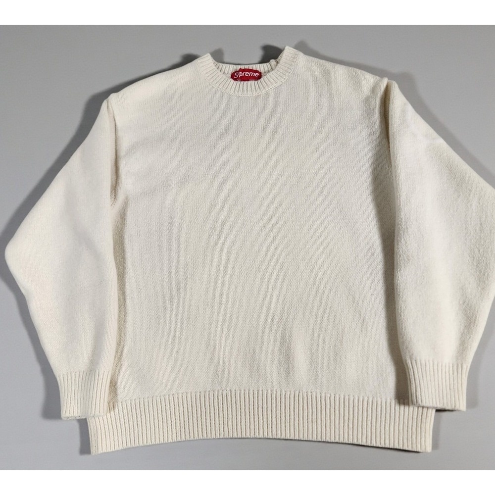 Supreme Mens Medium Angora Wool Crewneck Sweater Ivory Script Logo Knit